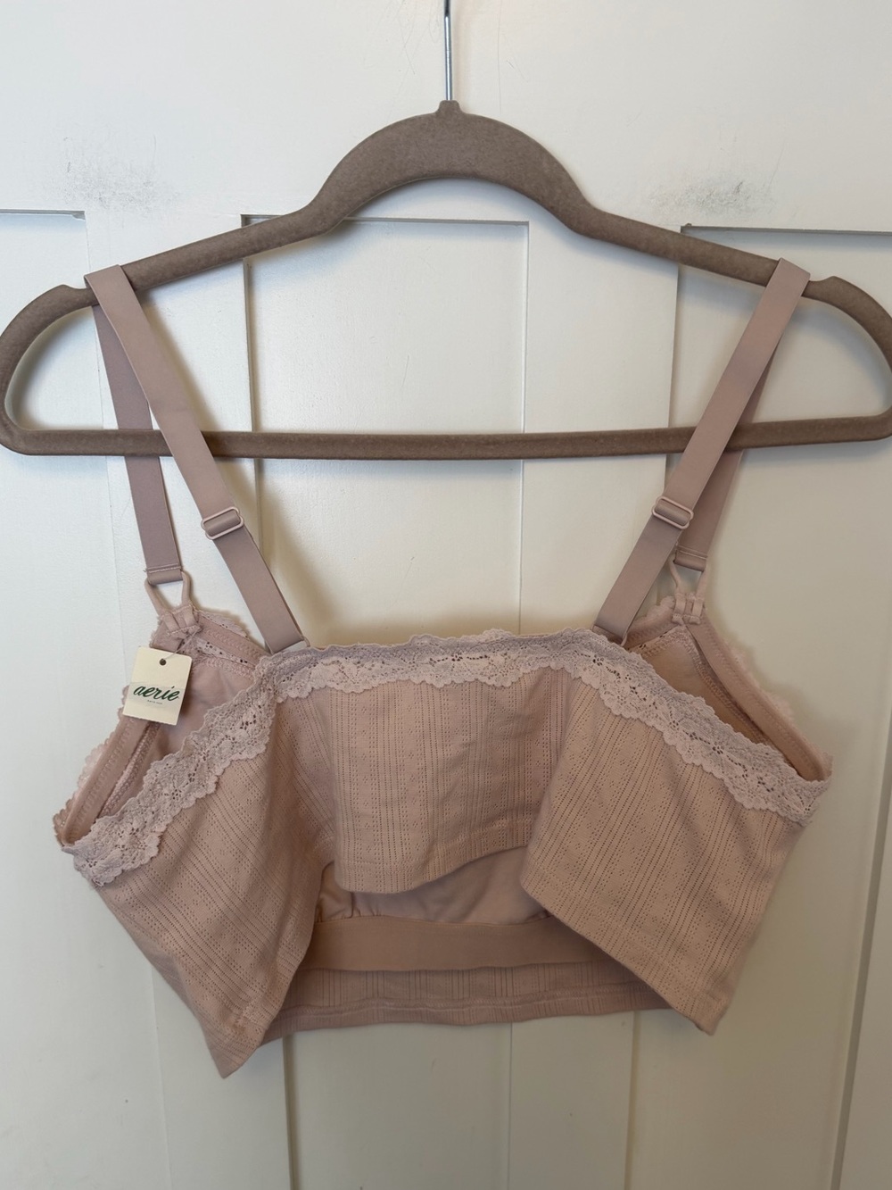 Aerie Pointelle Lace Trim Longline Bralette XL NWT Cotton Spandex - Picture 8 of 9
